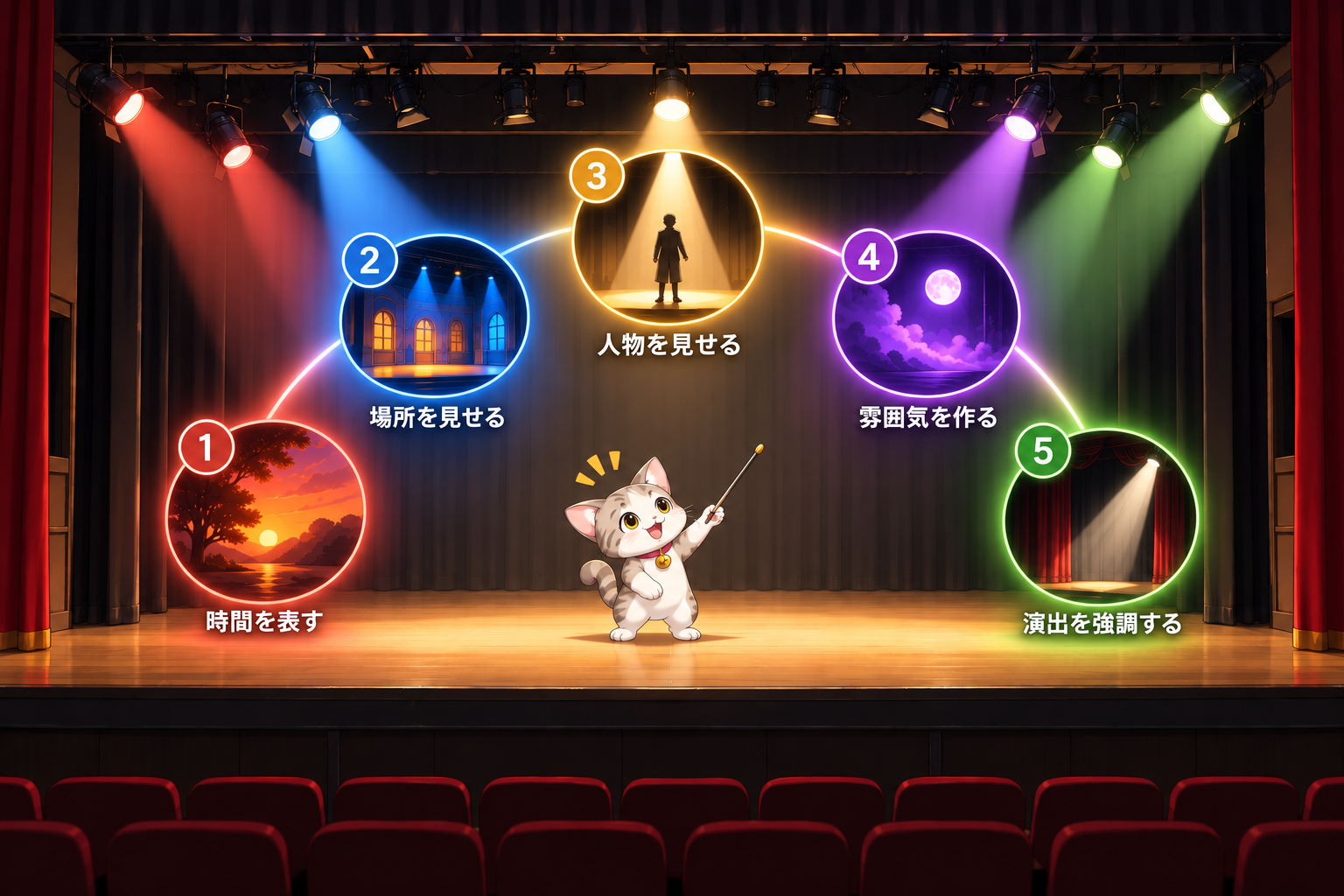 照明を考える5つの視点を示す図